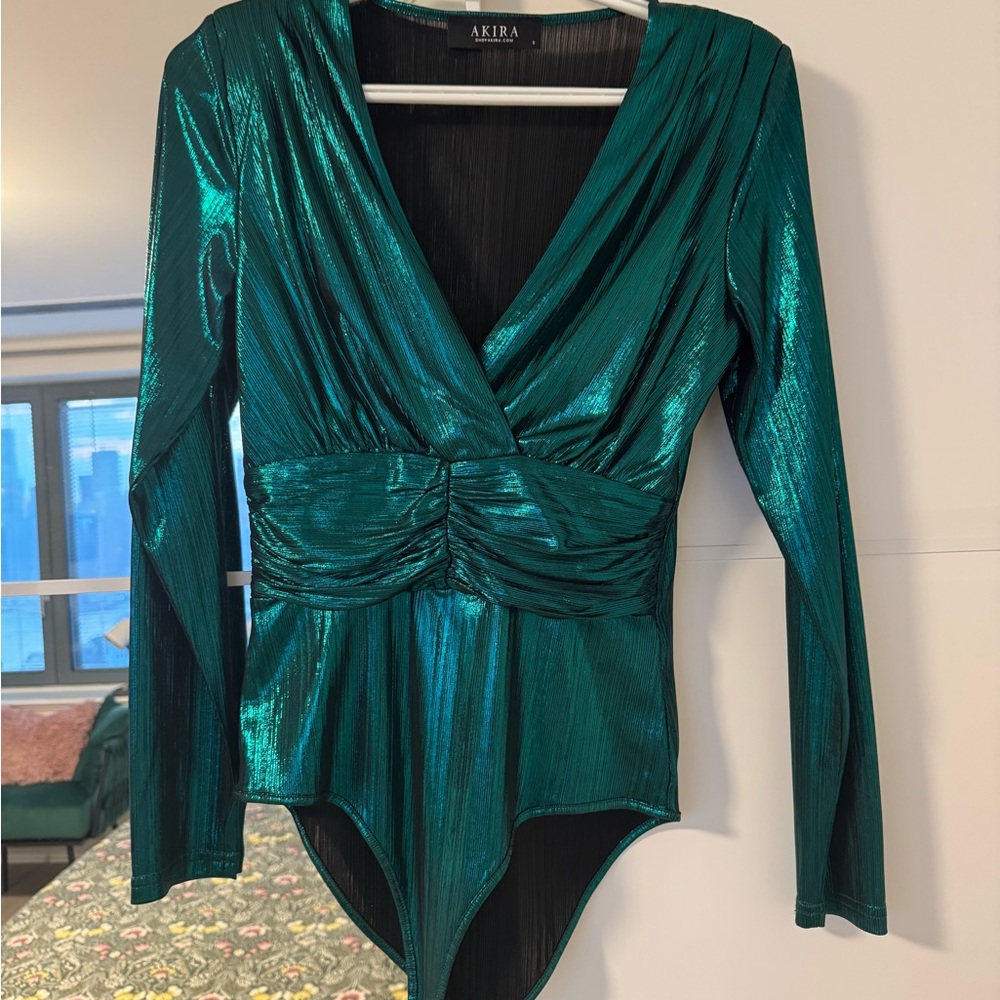 AKIRA Shimmering Teal Bodysuit